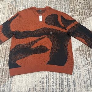 Express Men's Rust and Black Abstract Crewneck Sweater